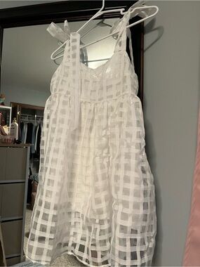 White Gingham Overlay Mini Dress with Tie Straps